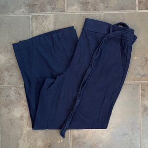 J. Crew Women’s Wide Leg Linen Cotton Navy Pants Cropped Waist Belt Size 12